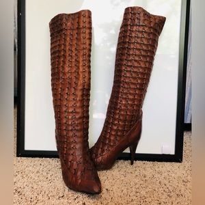 Vintage Woven Leather Heeled Boots